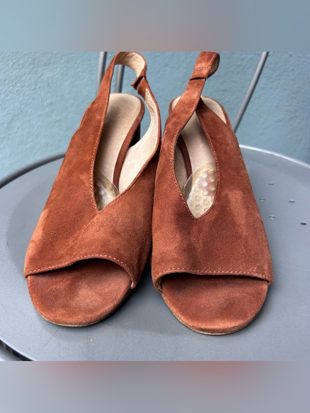 Madewell Rust Brown Suede Slingback Peep-Toe Sandals size 8